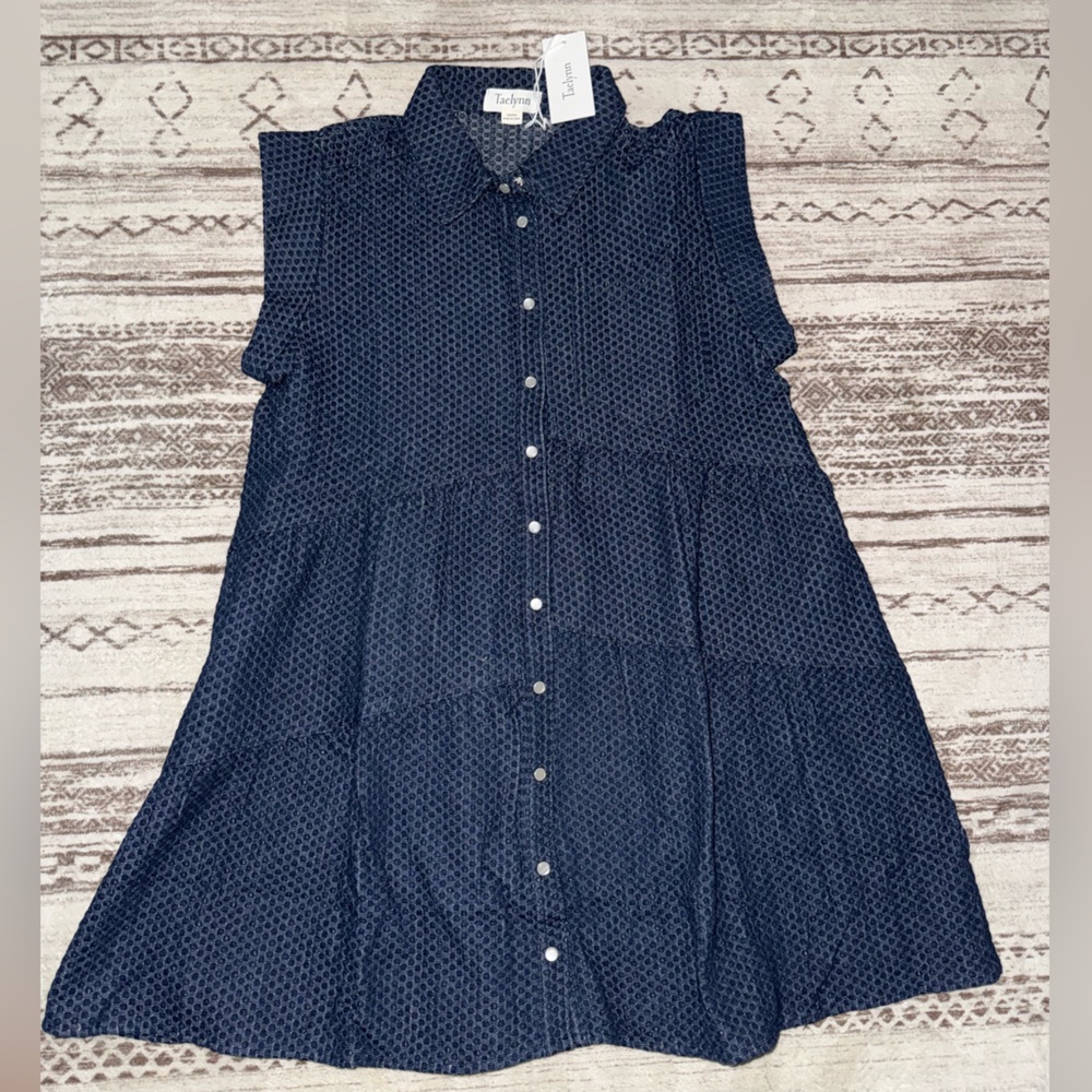 Taelynn denim dress- Subtle Geometric Print